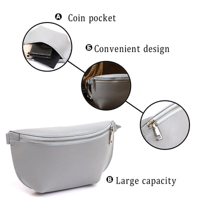 Women's Banana Bag SHVIGEL 16389 Grey Genuine Leather Crafted in Ukraine