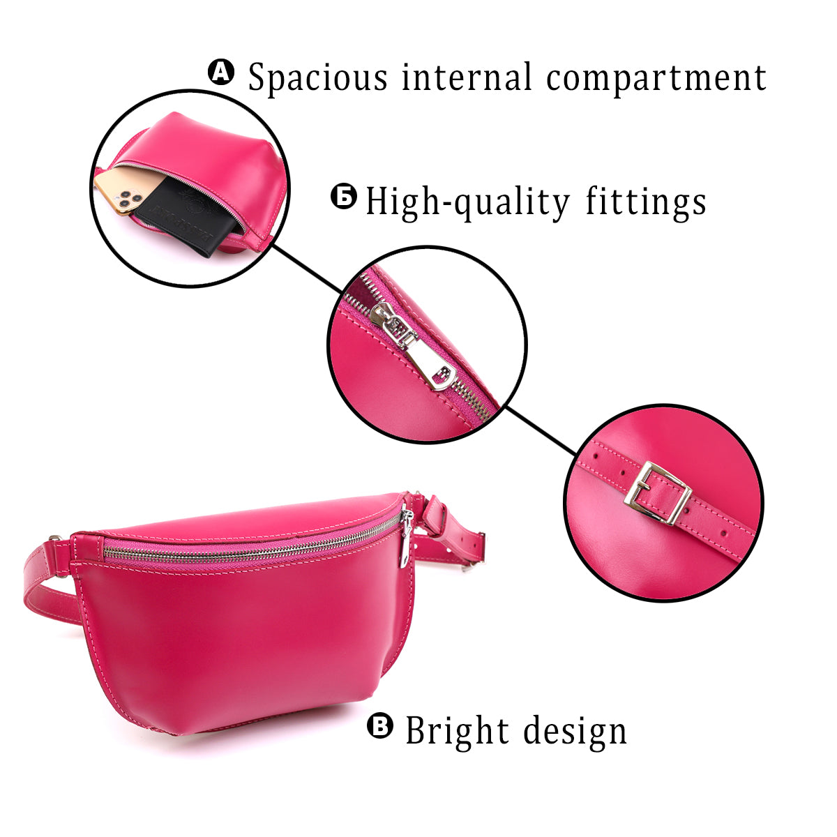 Stylish Women's Leather Banana Bag SHVIGEL 16392 Raspberry Color Premium Quality