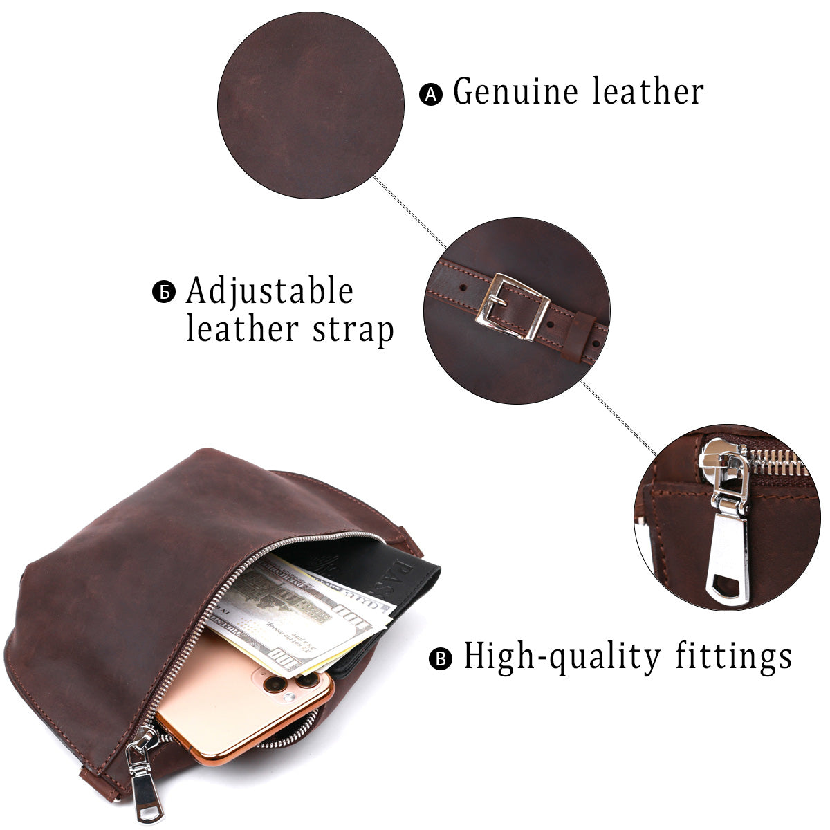 Matte Women's Belt Bag SHVIGEL 16395 Brown Genuine Leather Durable Design