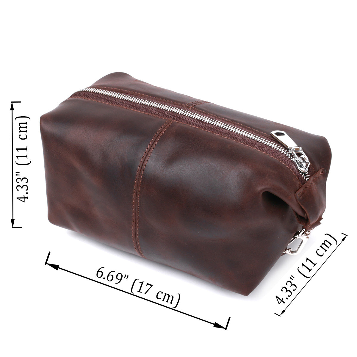 Vintage Leather Cosmetic Bag SHVIGEL 16398 Brown - Natural Leather, Made in Ukraine