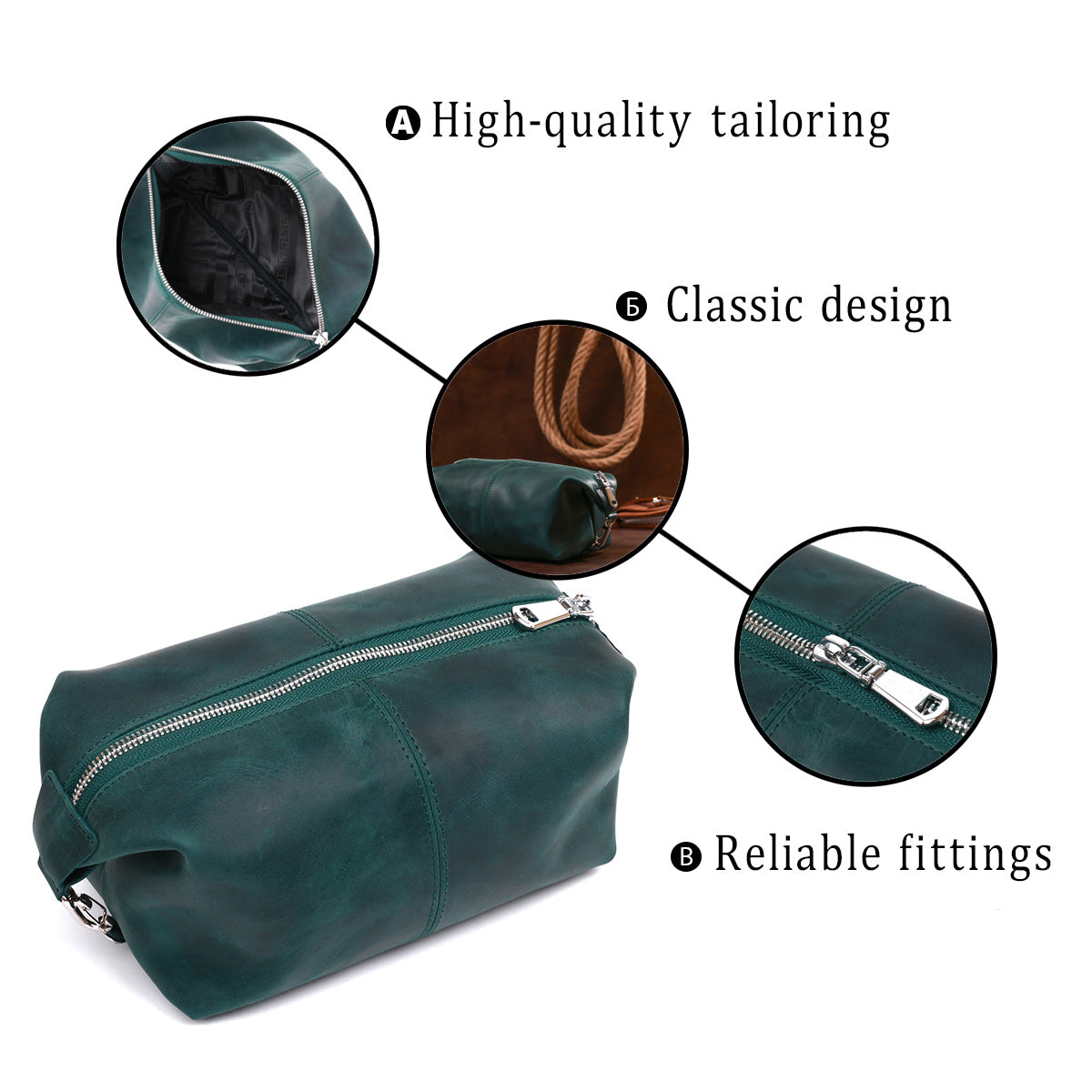 Leather Matte Cosmetic Bag SHVIGEL 16399 Green Natural Leather Ukraine