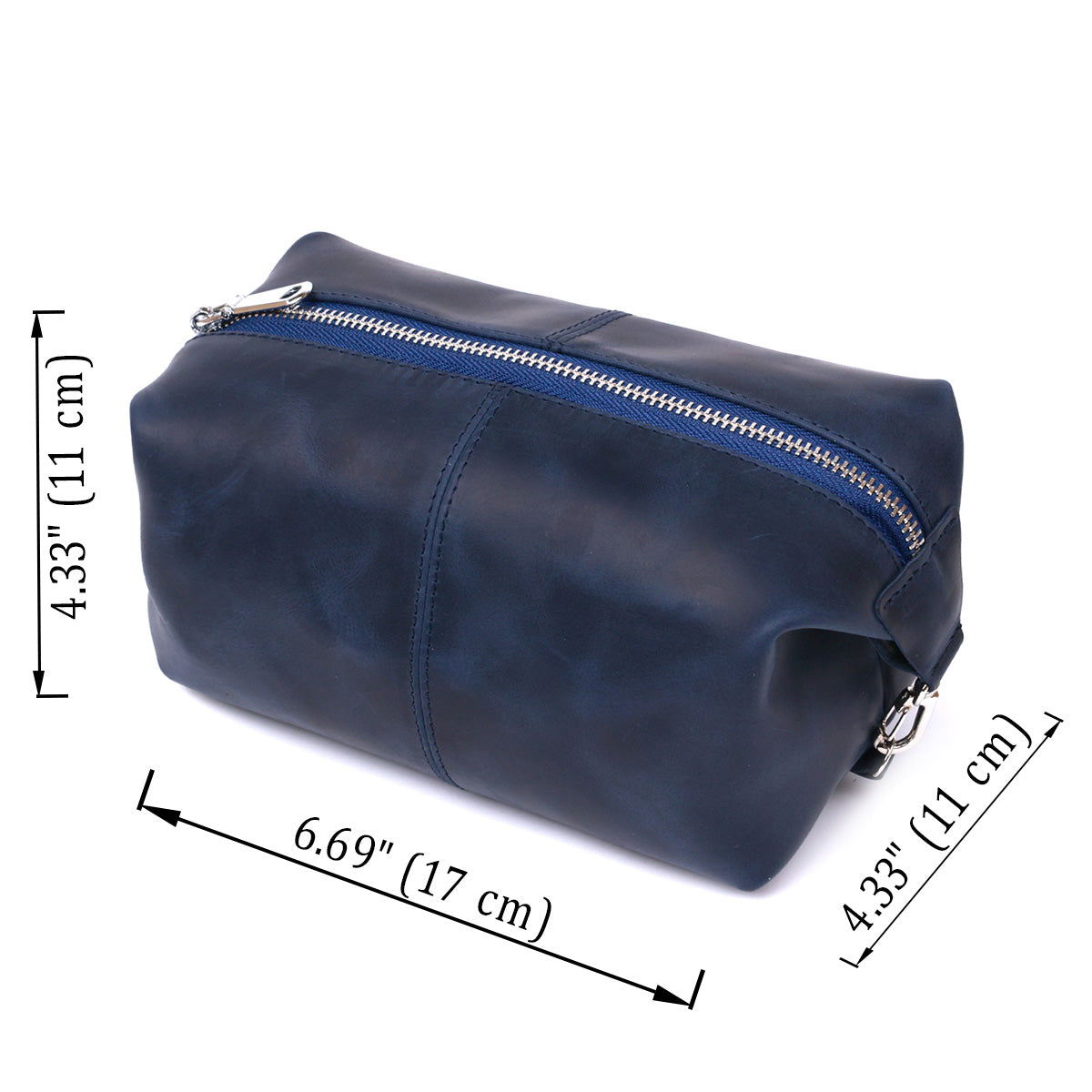 Premium Leather Cosmetic Bag SHVIGEL 16401 Blue - Made in Ukraine with Natural Leather