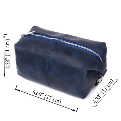 Premium Leather Cosmetic Bag SHVIGEL 16401 Blue - Made in Ukraine with Natural Leather