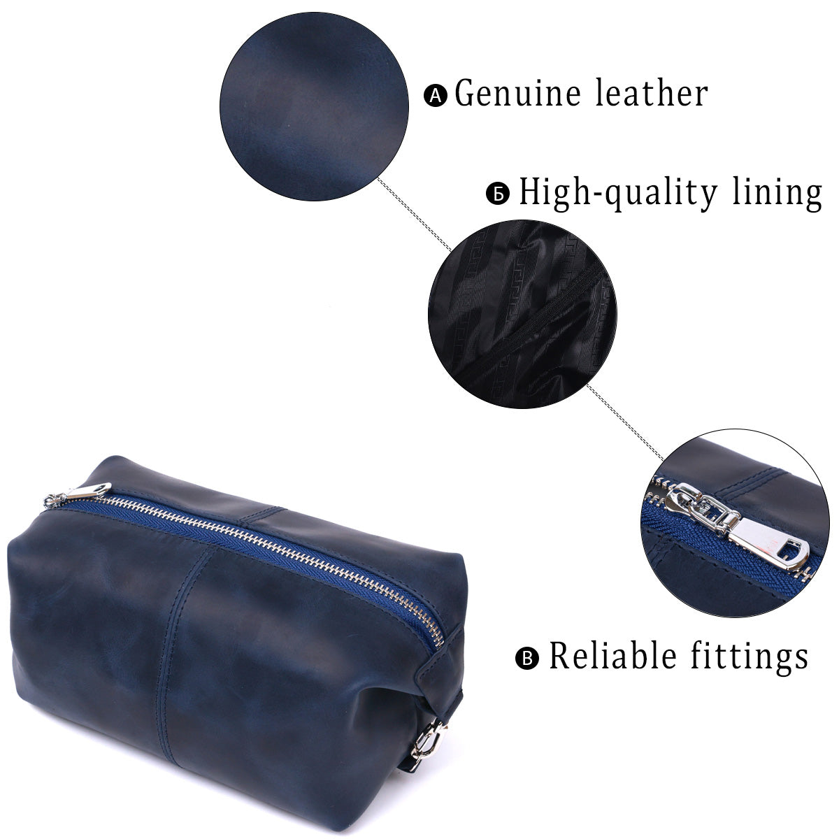 Premium Leather Cosmetic Bag SHVIGEL 16401 Blue - Made in Ukraine with Natural Leather