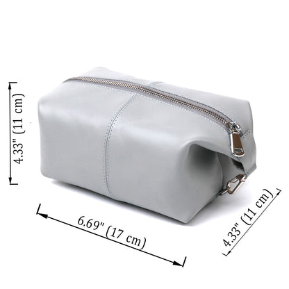 Practical Leather Cosmetic Bag SHVIGEL 16404 Gray Natural Leather Material