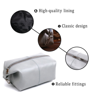Practical Leather Cosmetic Bag SHVIGEL 16404 Gray Natural Leather Material