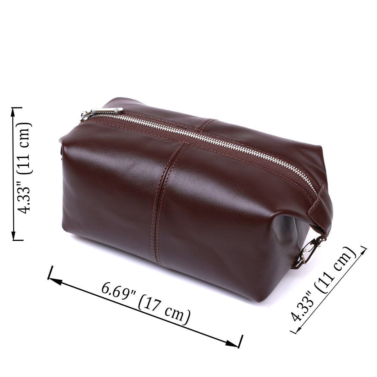 Glossy Leather Cosmetic Bag SHVIGEL 16407 Brown Genuine Leather Made in Ukraine
