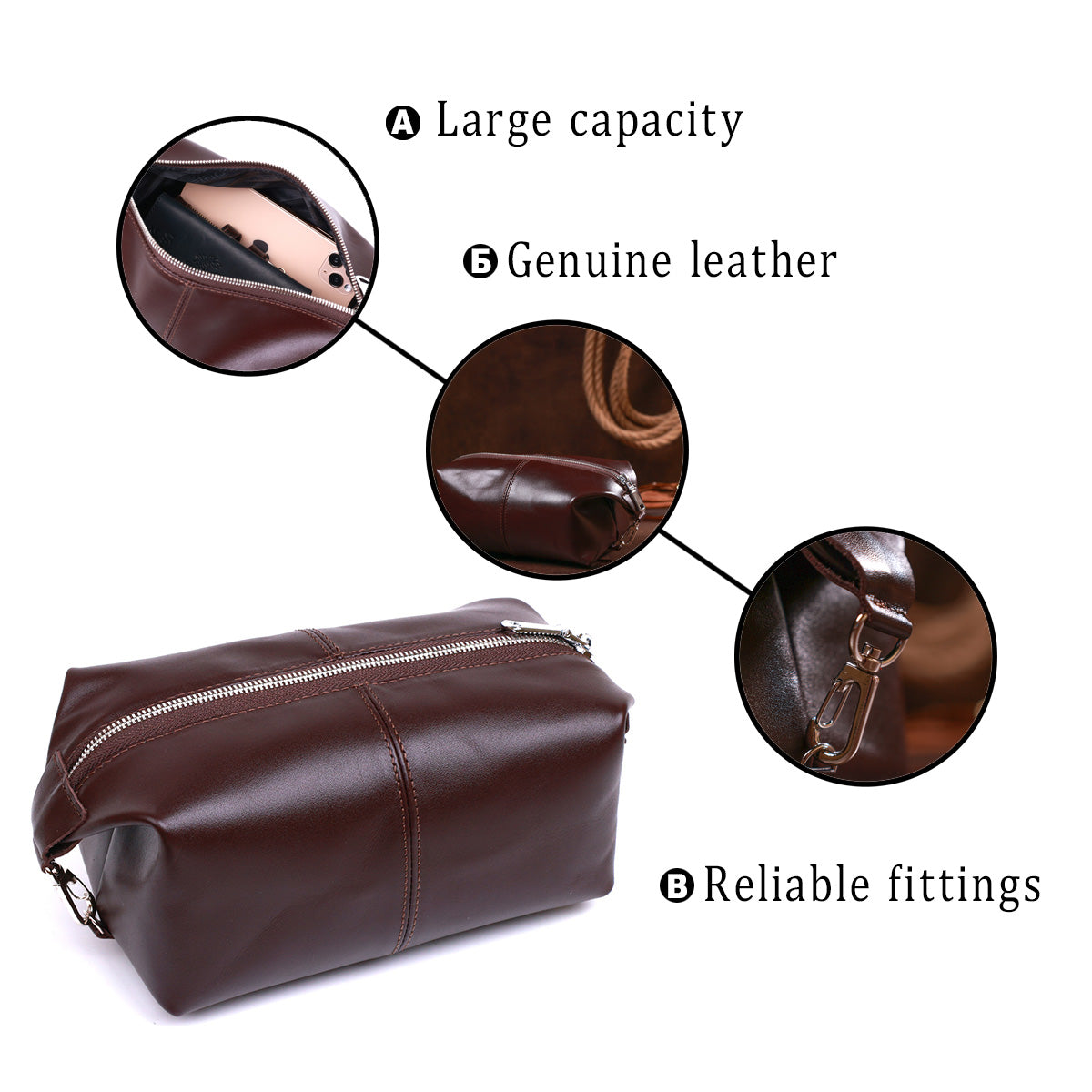 Glossy Leather Cosmetic Bag SHVIGEL 16407 Brown Genuine Leather Made in Ukraine