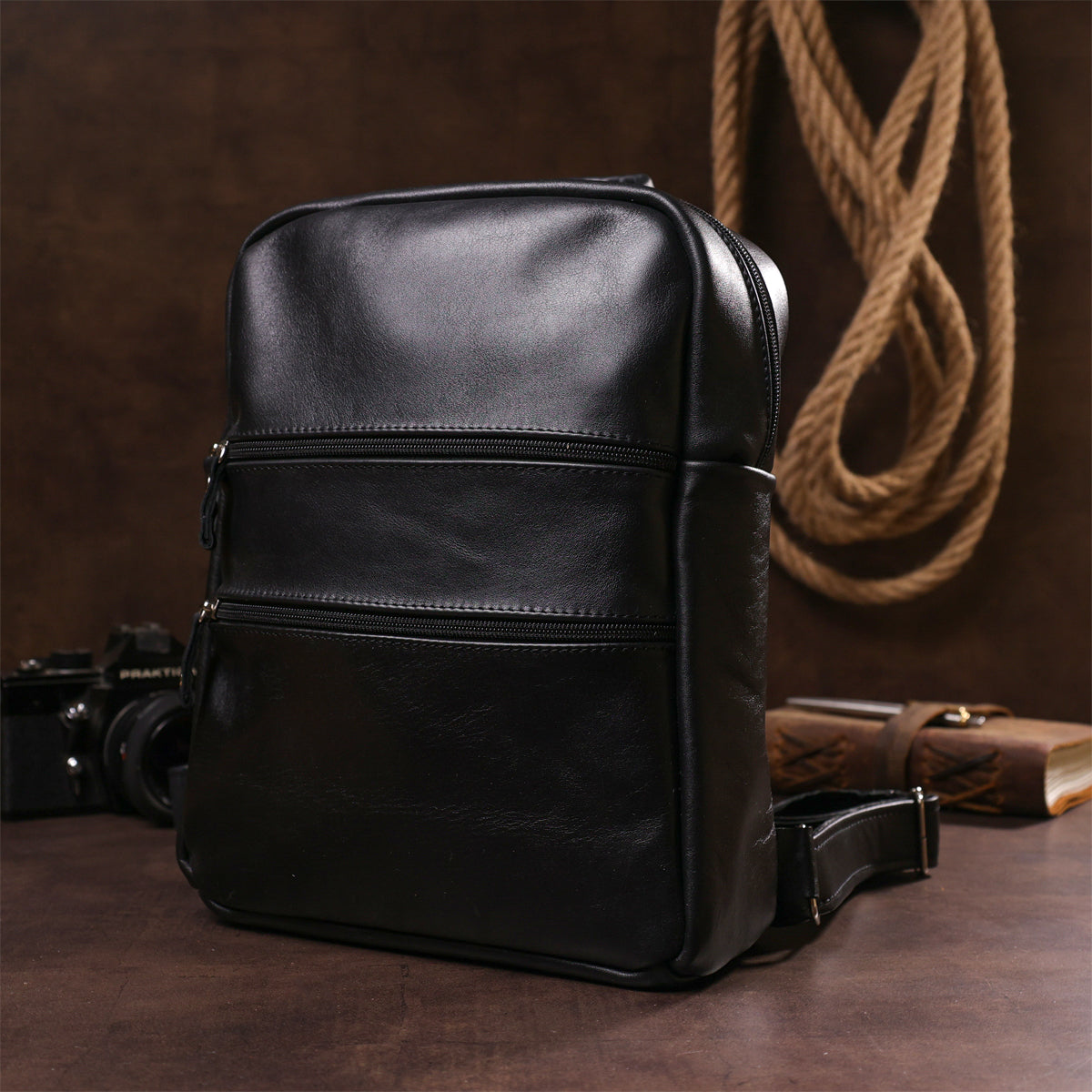 Women's Leather Backpack SHVIGEL 15304 Black Made in Ukraine Natural Leather