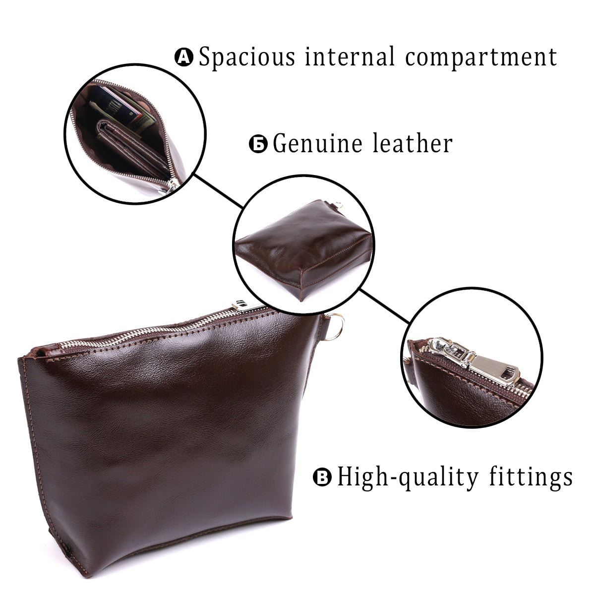 Leather Cosmetic Bag SHVIGEL 16414 Brown - Natural Leather, Compact Design for Essentials