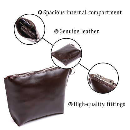 Leather Cosmetic Bag SHVIGEL 16414 Brown - Natural Leather, Compact Design for Essentials