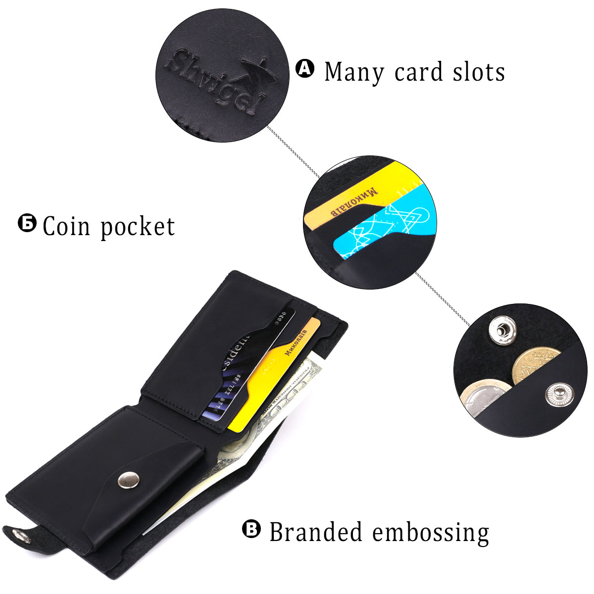 Men's Leather Wallet SHVIGEL 16432 Black, Crafted from Premium Natural Leather, Ukraine