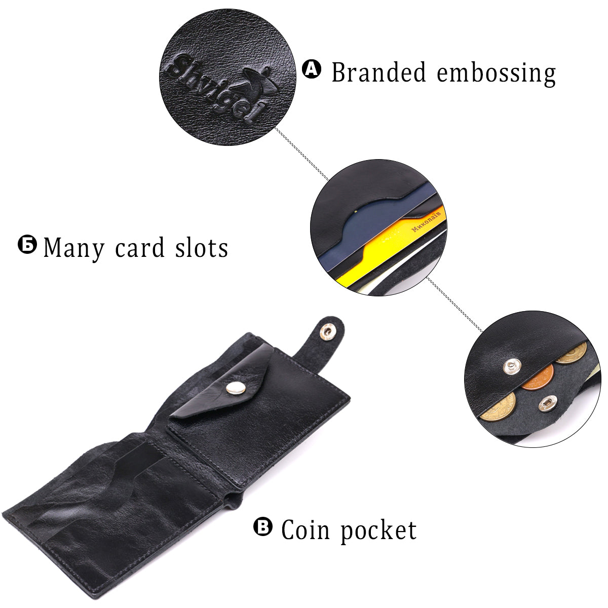 Leather Men's Wallet SHVIGEL 16439 Black Genuine Leather Handmade in Ukraine