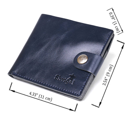 Compact Leather Wallet SHVIGEL 16444 Blue Natural Leather Made in Ukraine