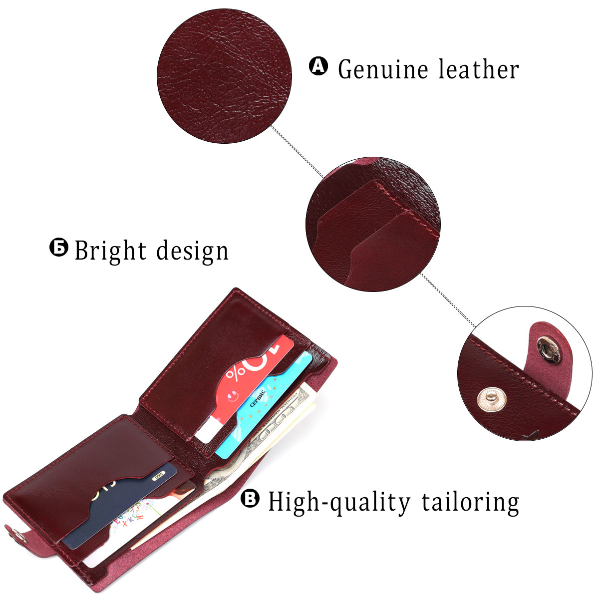 Glossy Leather Wallet for Women by SHVIGEL, Article 16463, Cherry Red, Genuine Leather