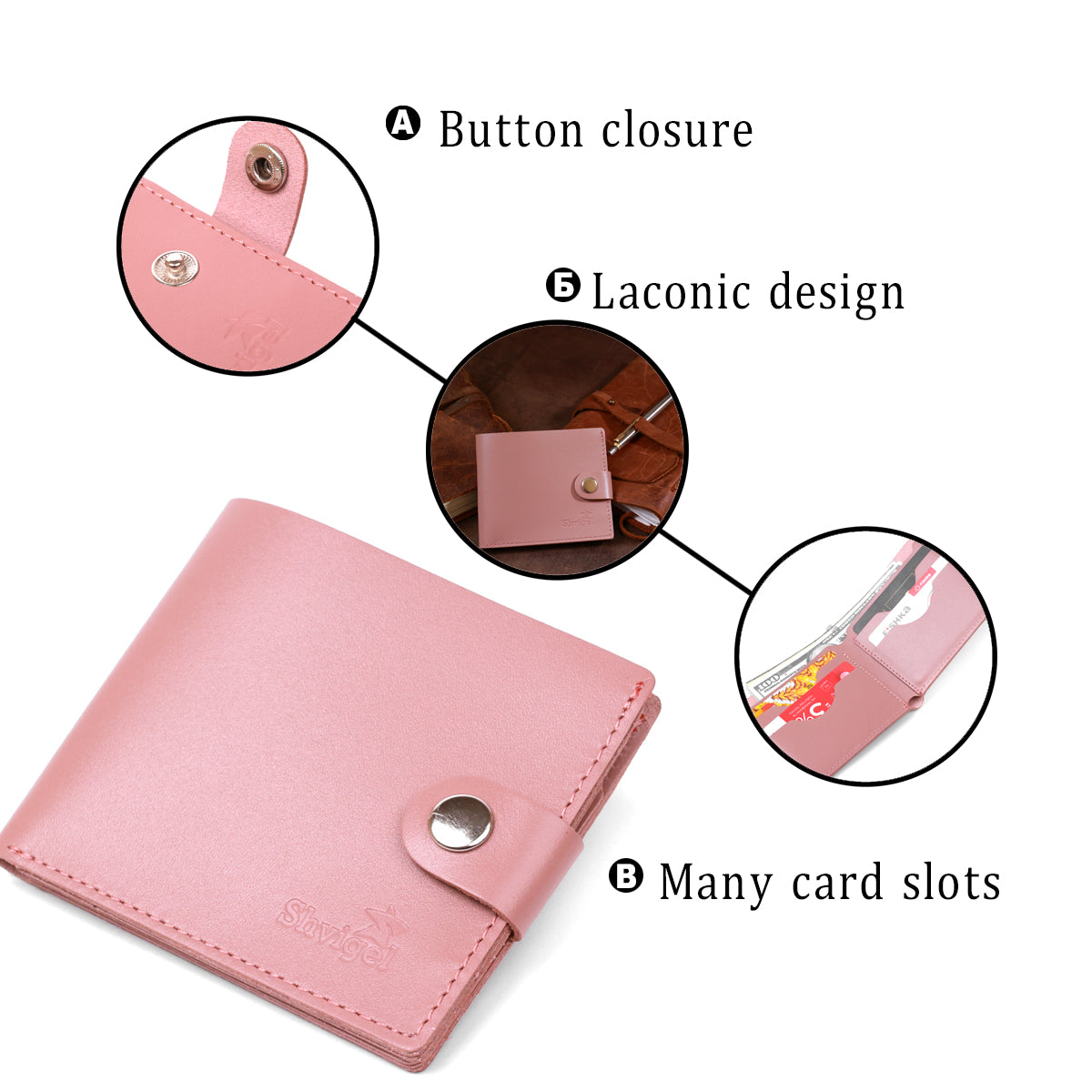 Horizontal Leather Wallet SHVIGEL 16467 Pink Genuine Leather Stylish Design