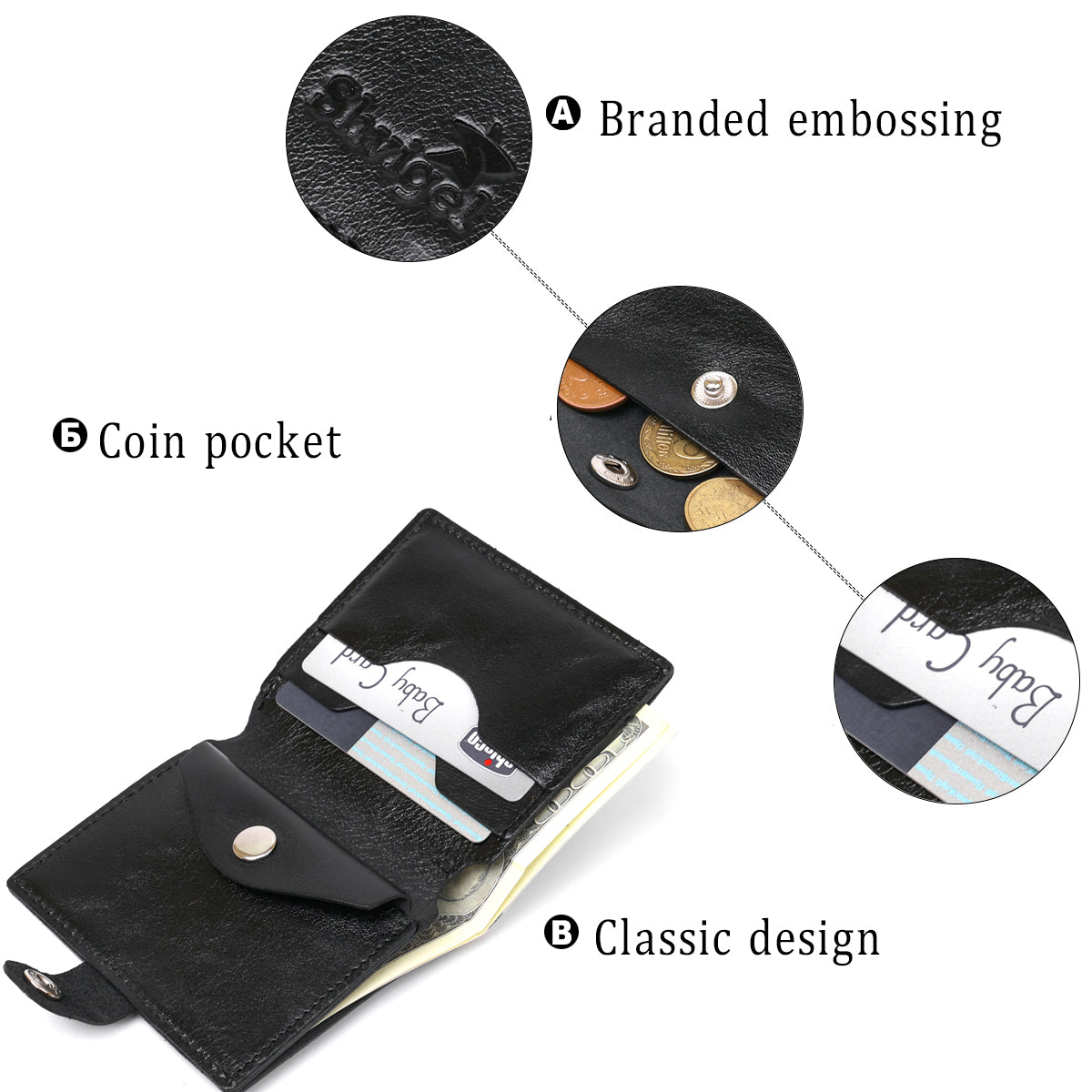 Men's Glossy Leather Wallet SHVIGEL 16481 Black - Natural Leather Craftsmanship