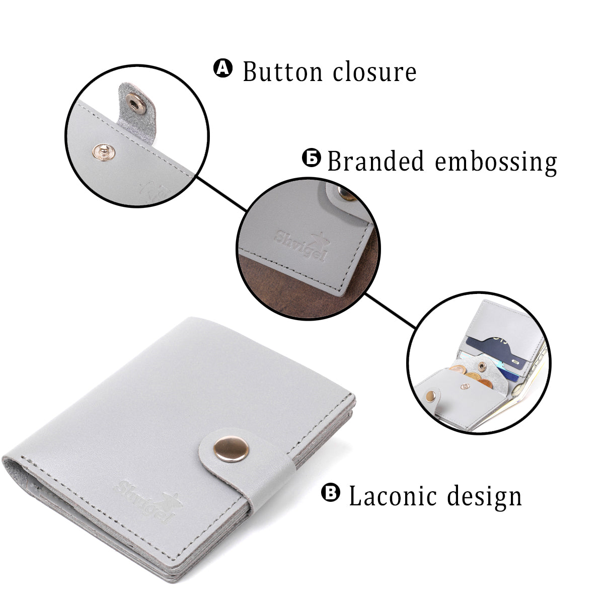Compact Fashionable Wallet SHVIGEL 16493 Gray Genuine Leather from Ukraine