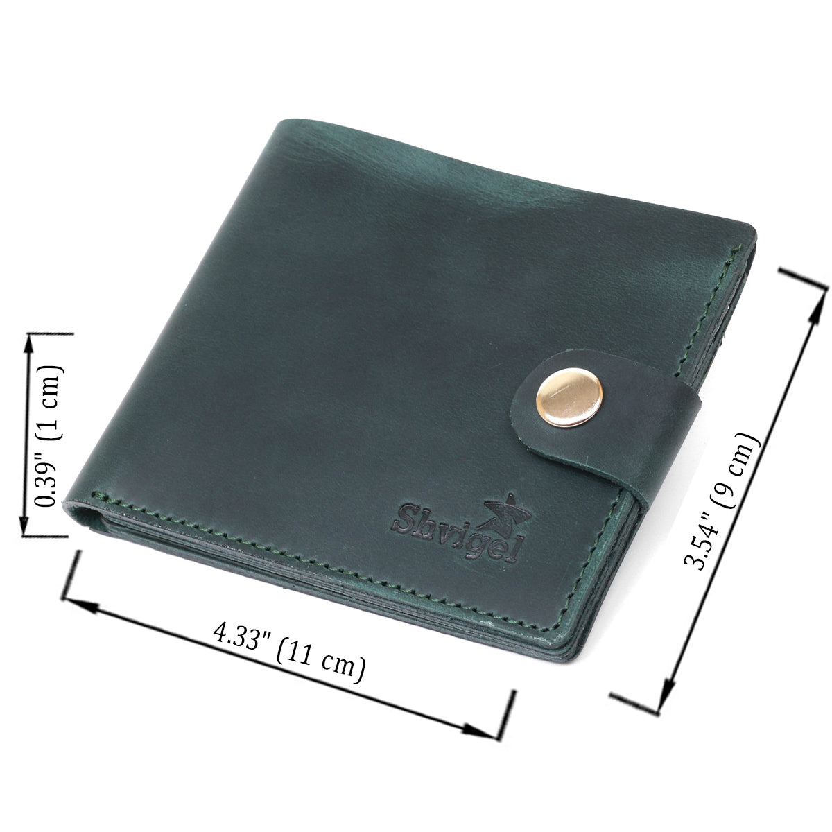 Fashionable Vintage Wallet SHVIGEL 16498 Green Genuine Leather, Ukraine Made