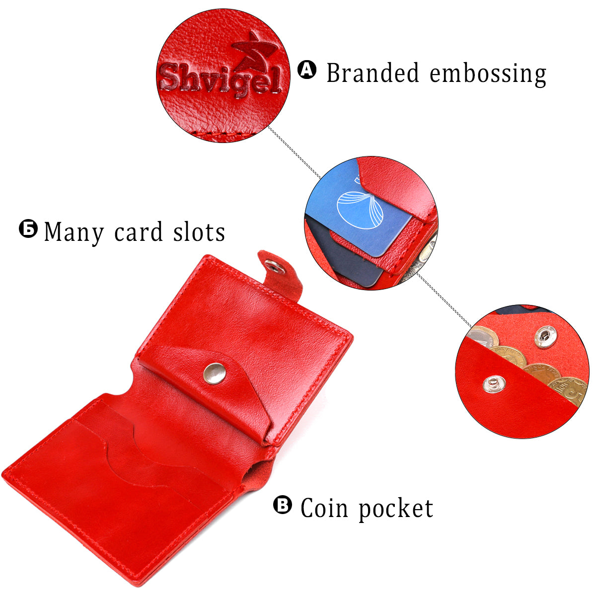 Practical Women's Wallet SHVIGEL 16503 Red Genuine Leather High-Quality Design