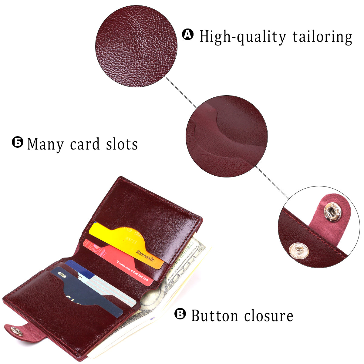 Classic Leather Wallet SHVIGEL 16505 Burgundy Natural Leather Made in Ukraine
