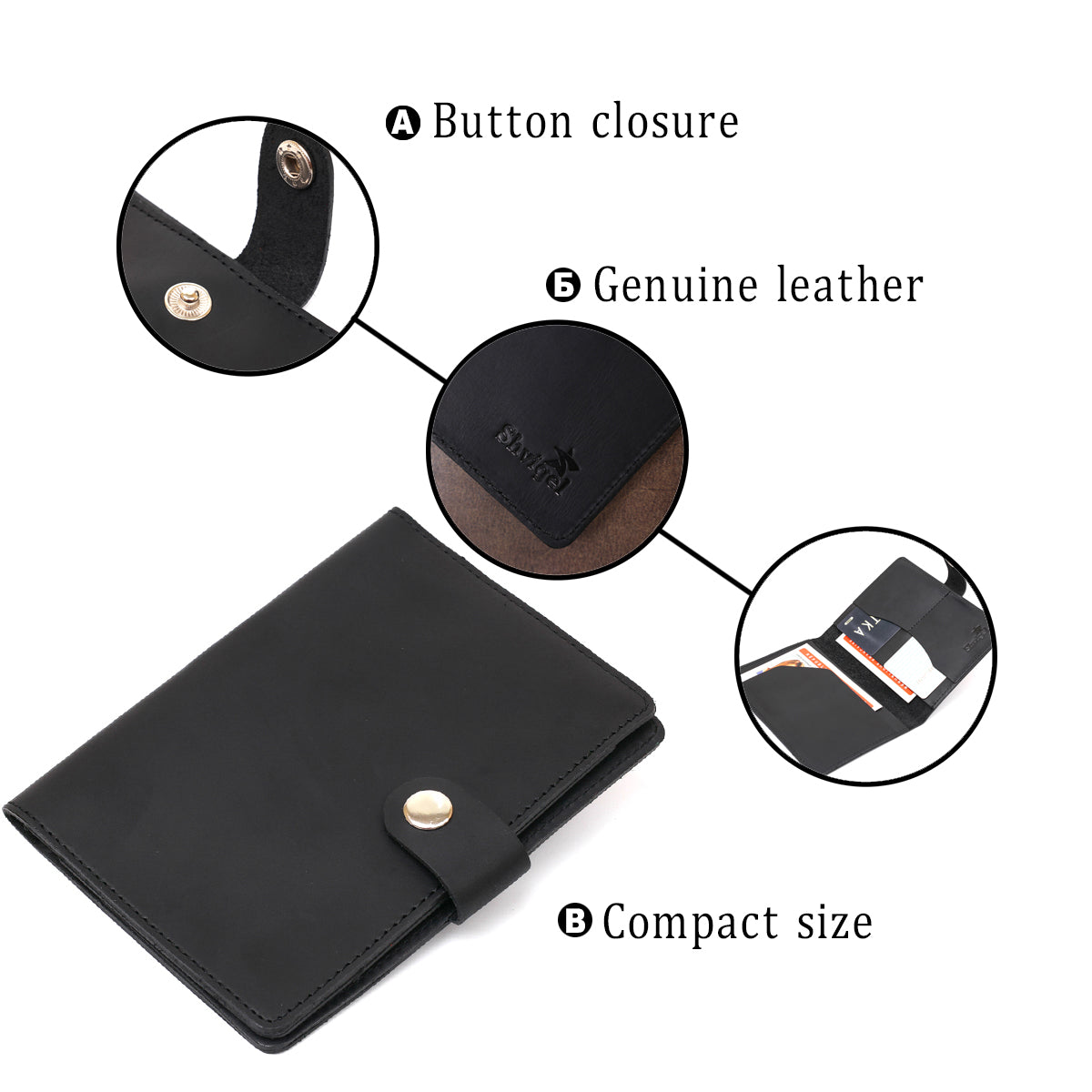 Matte Leather Travel Case SHVIGEL 16516 Black, Natural Leather, Made in Ukraine