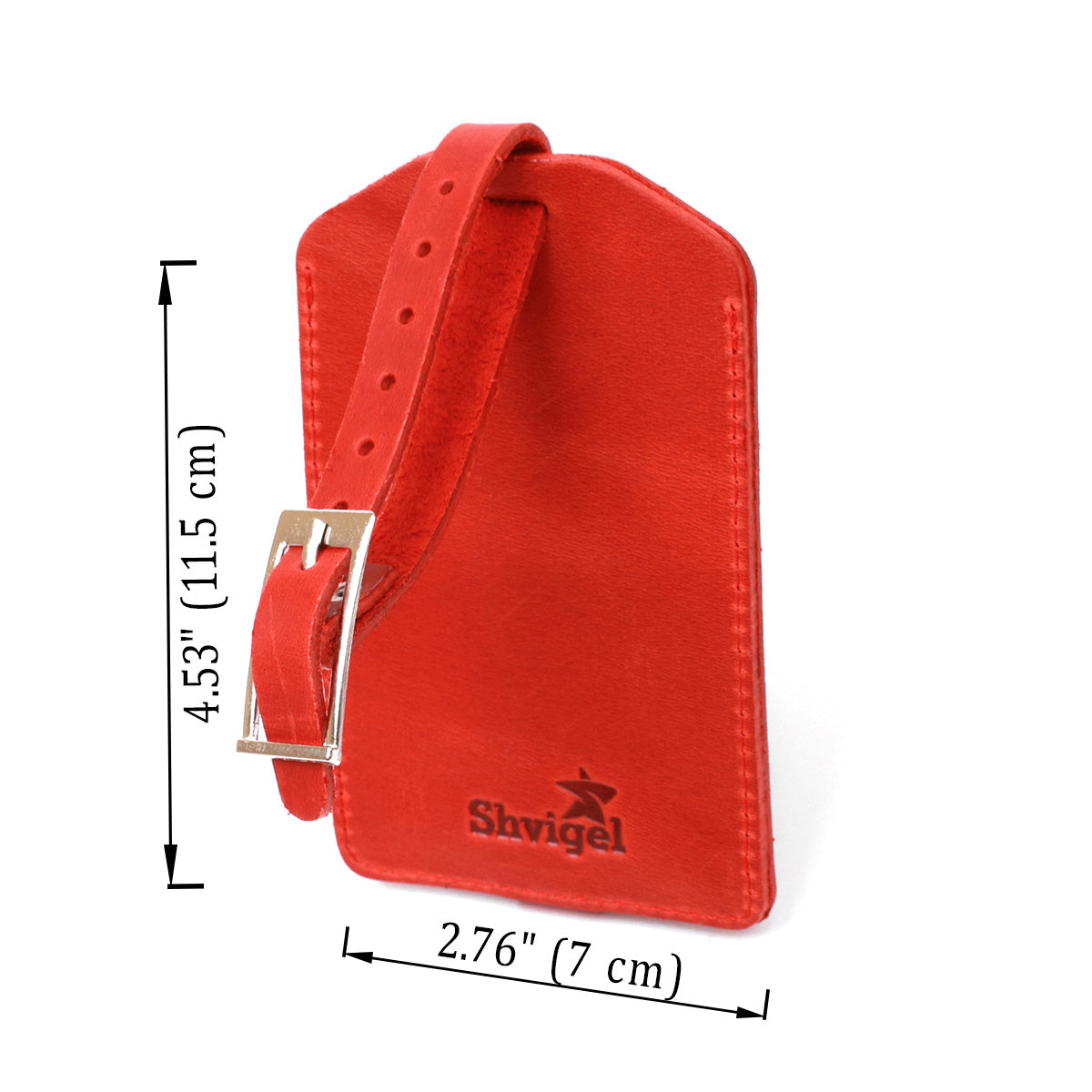 Vintage Leather Luggage Tag SHVIGEL 16556 Red - Handmade Ukrainian Natural Leather