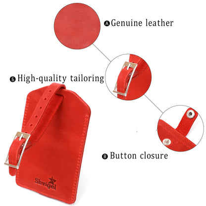 Vintage Leather Luggage Tag SHVIGEL 16556 Red - Handmade Ukrainian Natural Leather