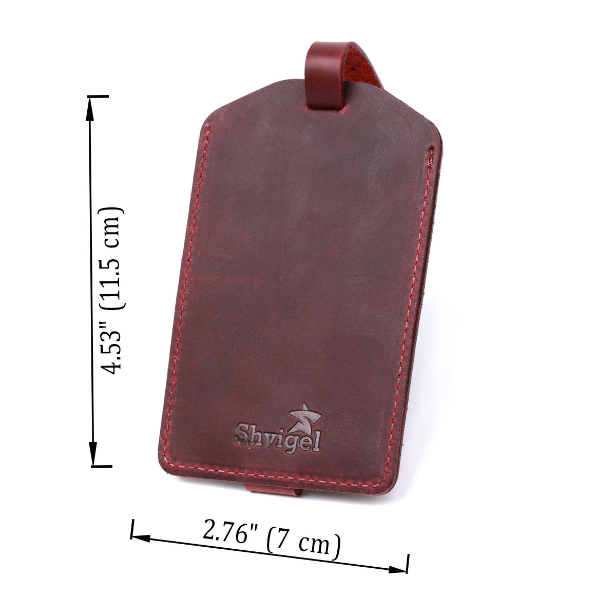 Vintage Matte Leather Luggage Tag SHVIGEL 16558 Burgundy Natural Leather