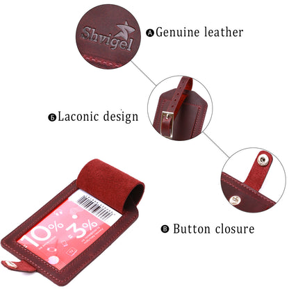 Vintage Matte Leather Luggage Tag SHVIGEL 16558 Burgundy Natural Leather