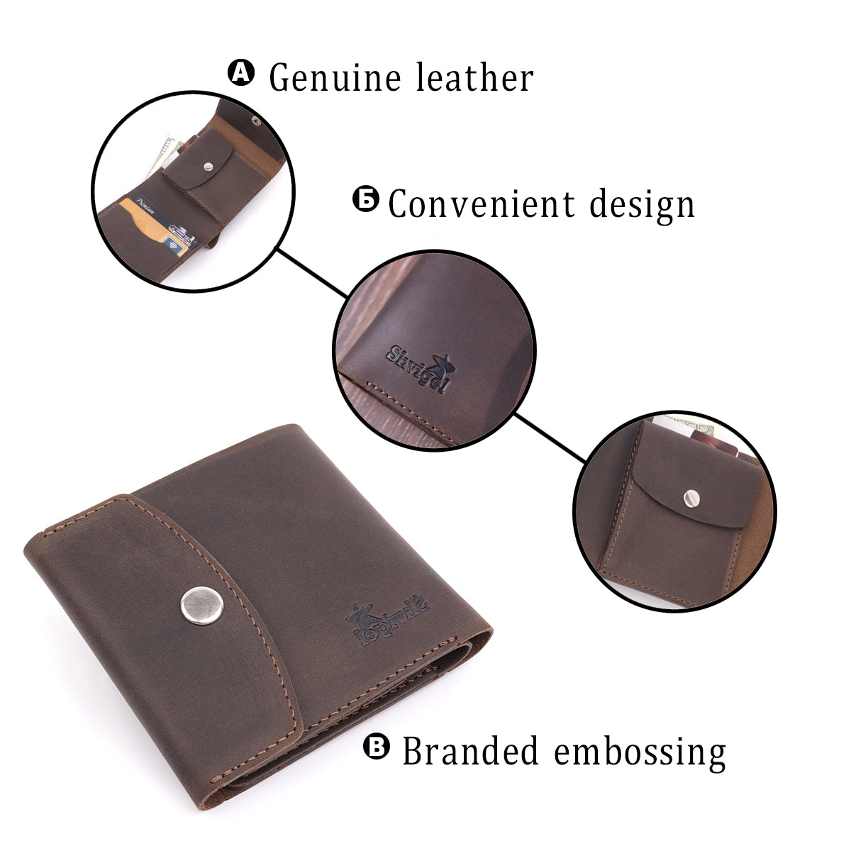 Vintage Leather Wallet SHVIGEL 16613 Brown Handmade from Natural Leather
