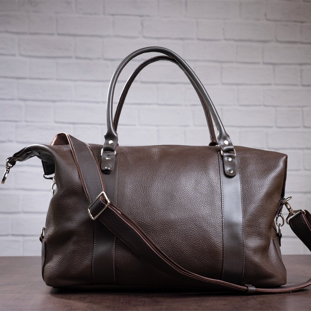 Travel Bag SHVIGEL 00879 Brown Genuine Leather Durable Stylish Design