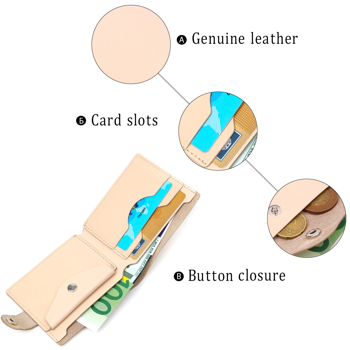 Stylish Women's Leather Wallet with Coin Pocket SHVIGEL 16623 Milk Color Natural Leather