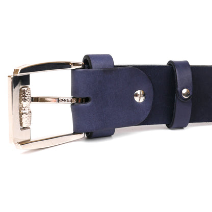 Classic Men's Leather Belt SHVIGEL 11254 Blue Natural Leather Made in Ukraine