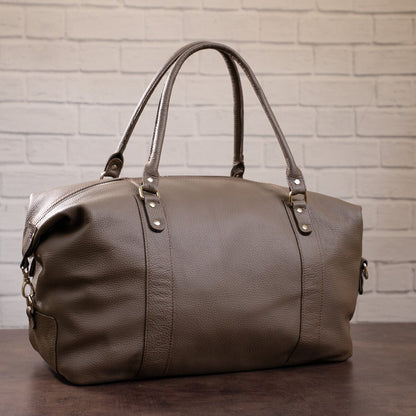 Travel Bag SHVIGEL 00889 Gray Genuine Leather Made in Ukraine