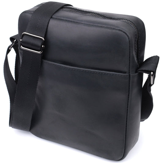 Men's Matte Leather Crossbody Bag SHVIGEL 22848 Black - Genuine Leather Design