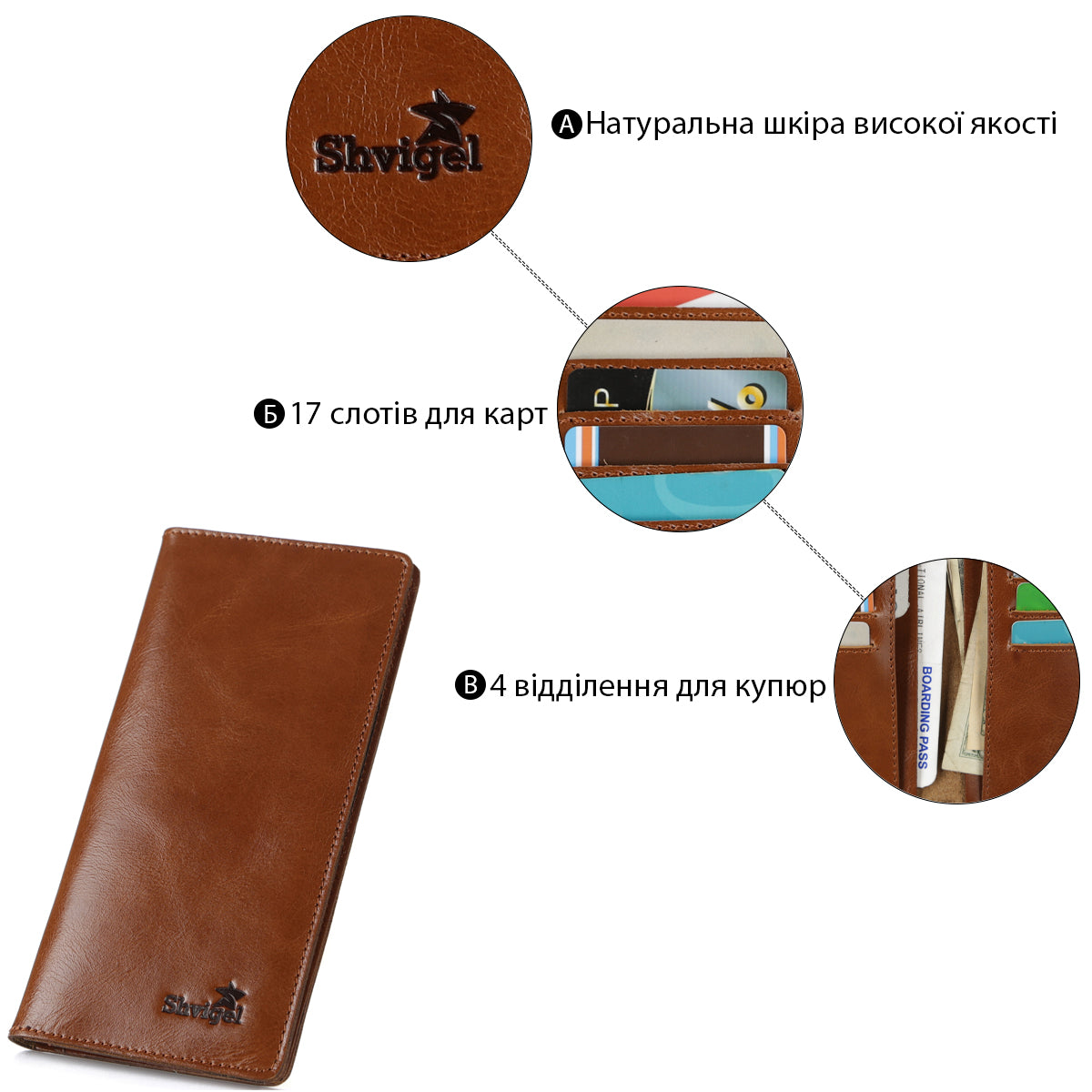 Brown Leather Wallet SHVIGEL 13791 | Premium Quality Ukrainian Handmade Accessory