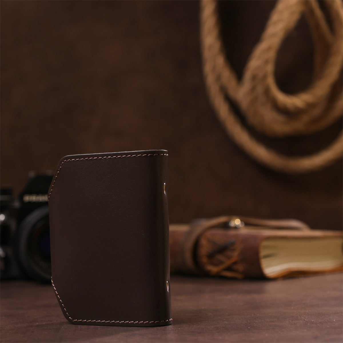 Vertical Card Holder SHVIGEL 13912 Genuine Leather in Brown for Business Cards