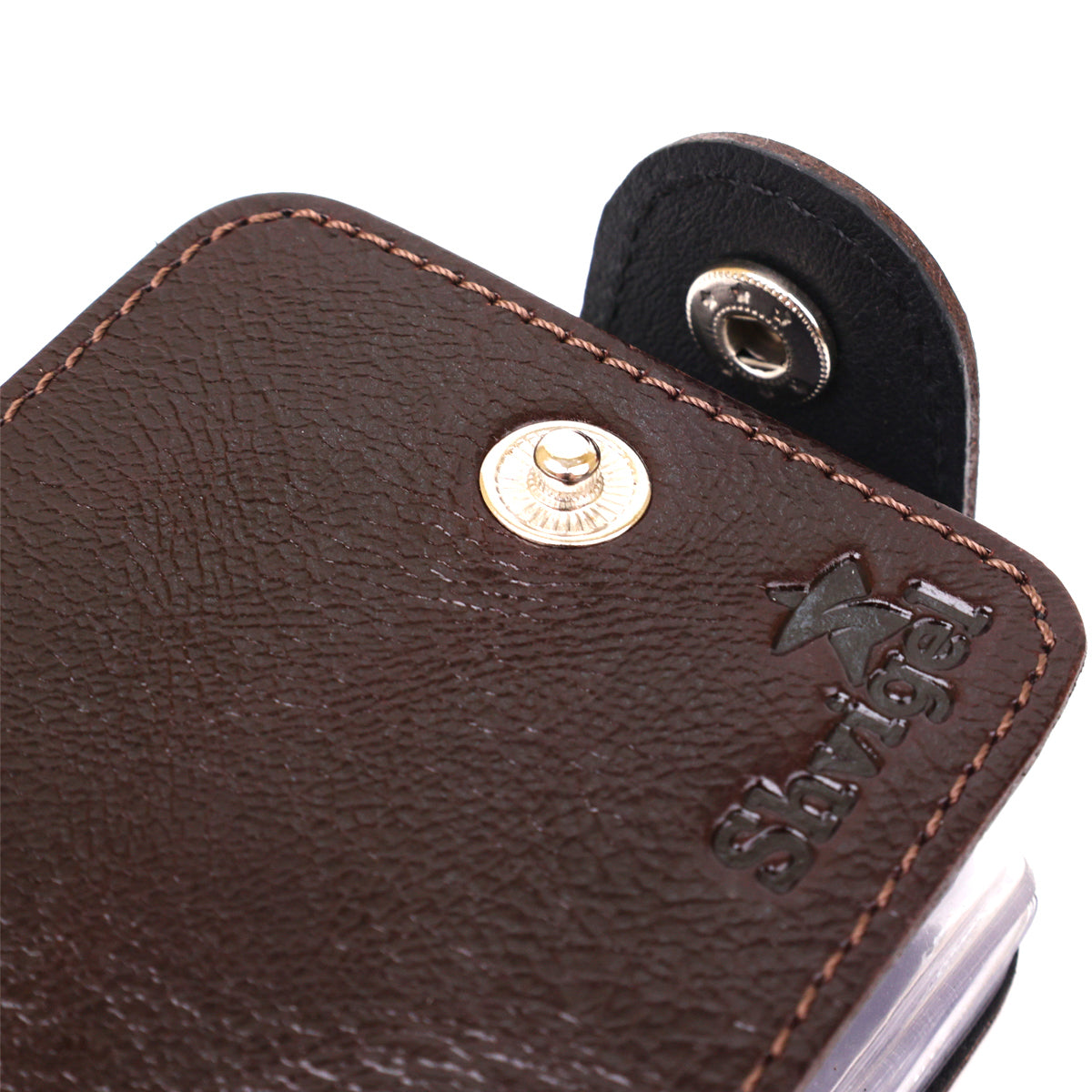 Horizontal Business Card Holder SHVIGEL 13914 Leather Brown Natural Skin Ideal for Visiting Cards