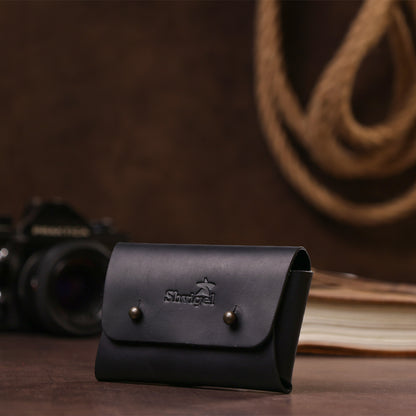 Business Card Holder SHVIGEL 16159 Black Vintage Natural Leather Made in Ukraine