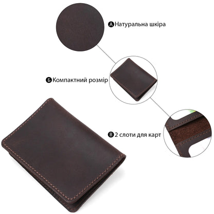 Leather Driver's License and ID Holder SHVIGEL 13964 Dark Brown Natural Leather, Made in Ukraine