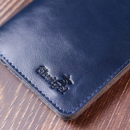 Comfortable Leather Wallet SHVIGEL 16611 Blue - Natural Leather, Ukrainian Design