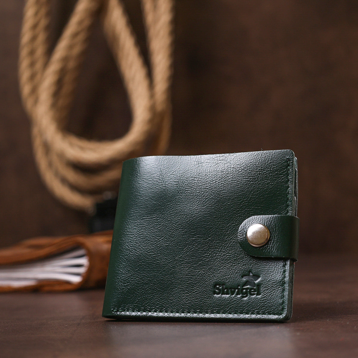 Stylish Small Leather Wallet SHVIGEL 16441 Green Made in Ukraine Natural Leather