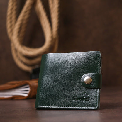 Stylish Small Leather Wallet SHVIGEL 16441 Green Made in Ukraine Natural Leather