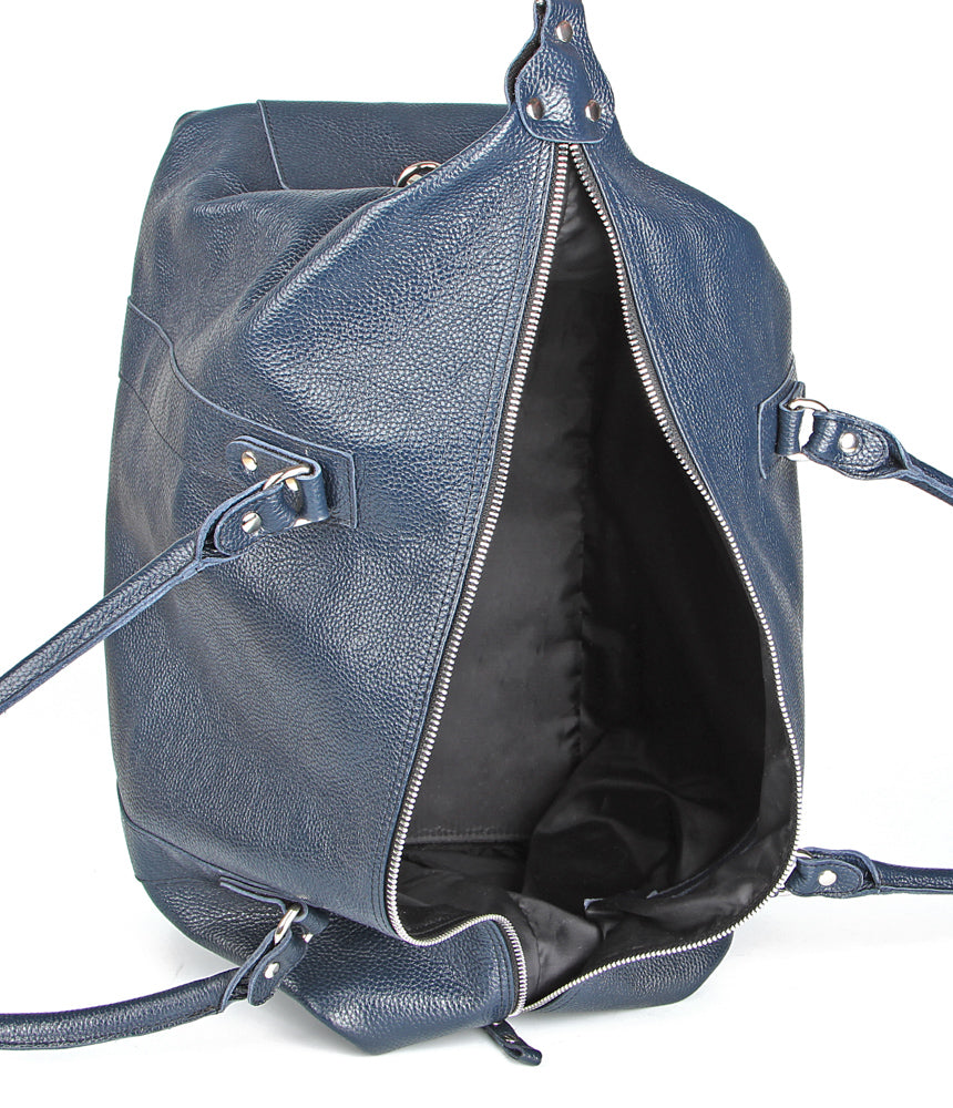 Travel Bag SHVIGEL 00888 Blue Natural Leather Made in Ukraine, Stylish Design