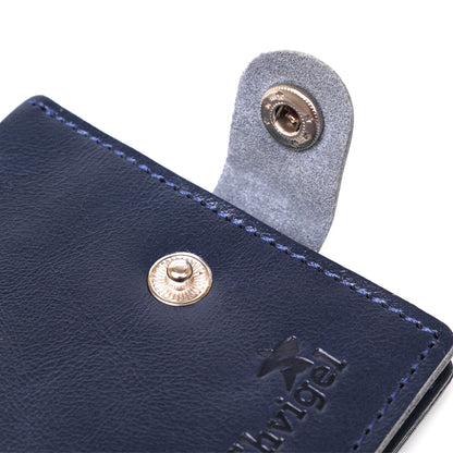 Compact Blue Leather Wallet for Men - SHVIGEL Art. 16465, Natural Leather, Made in Ukraine