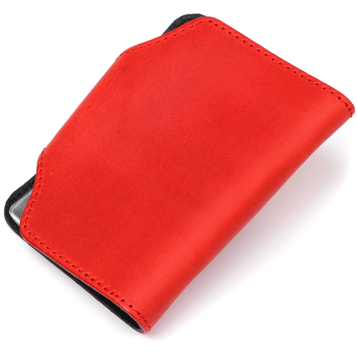 Vertical Business Card Holder SHVIGEL 13910 Red Genuine Leather for Business Cards