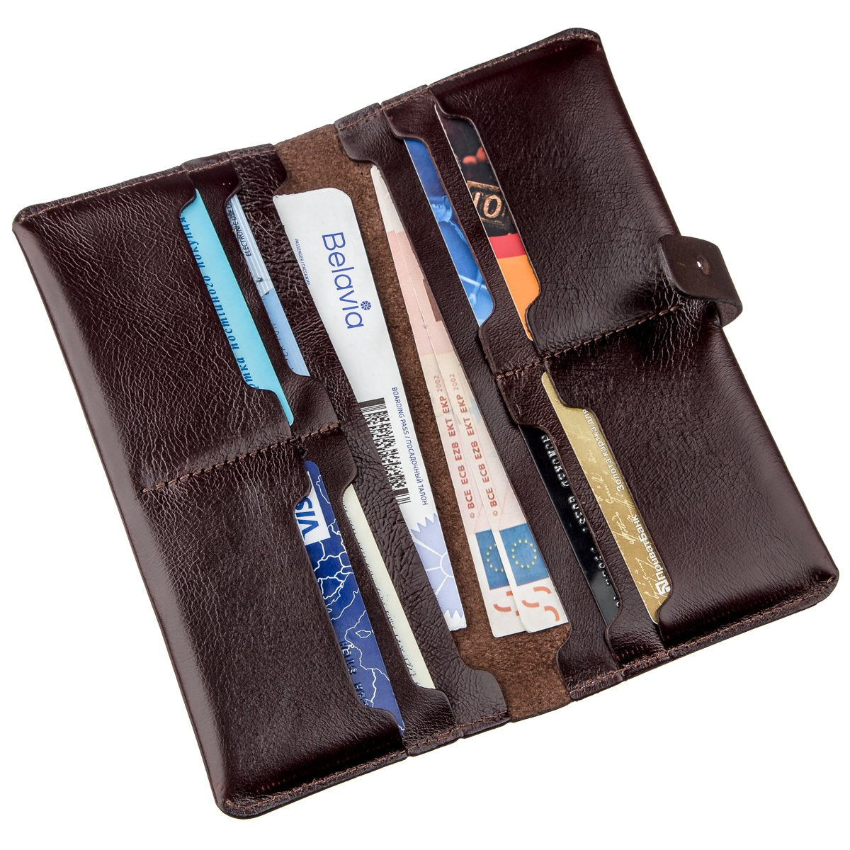 Vertical Wallet SHVIGEL 16202 Brown Genuine Leather Made in Ukraine