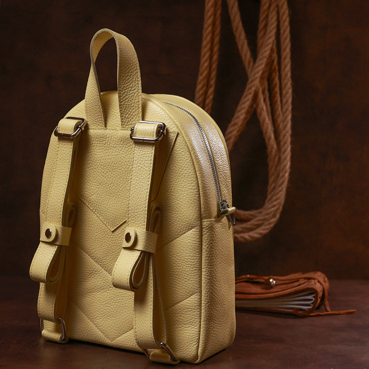 Leather Backpack SHVIGEL 16322 Lemon - Natural Leather, Made in Ukraine