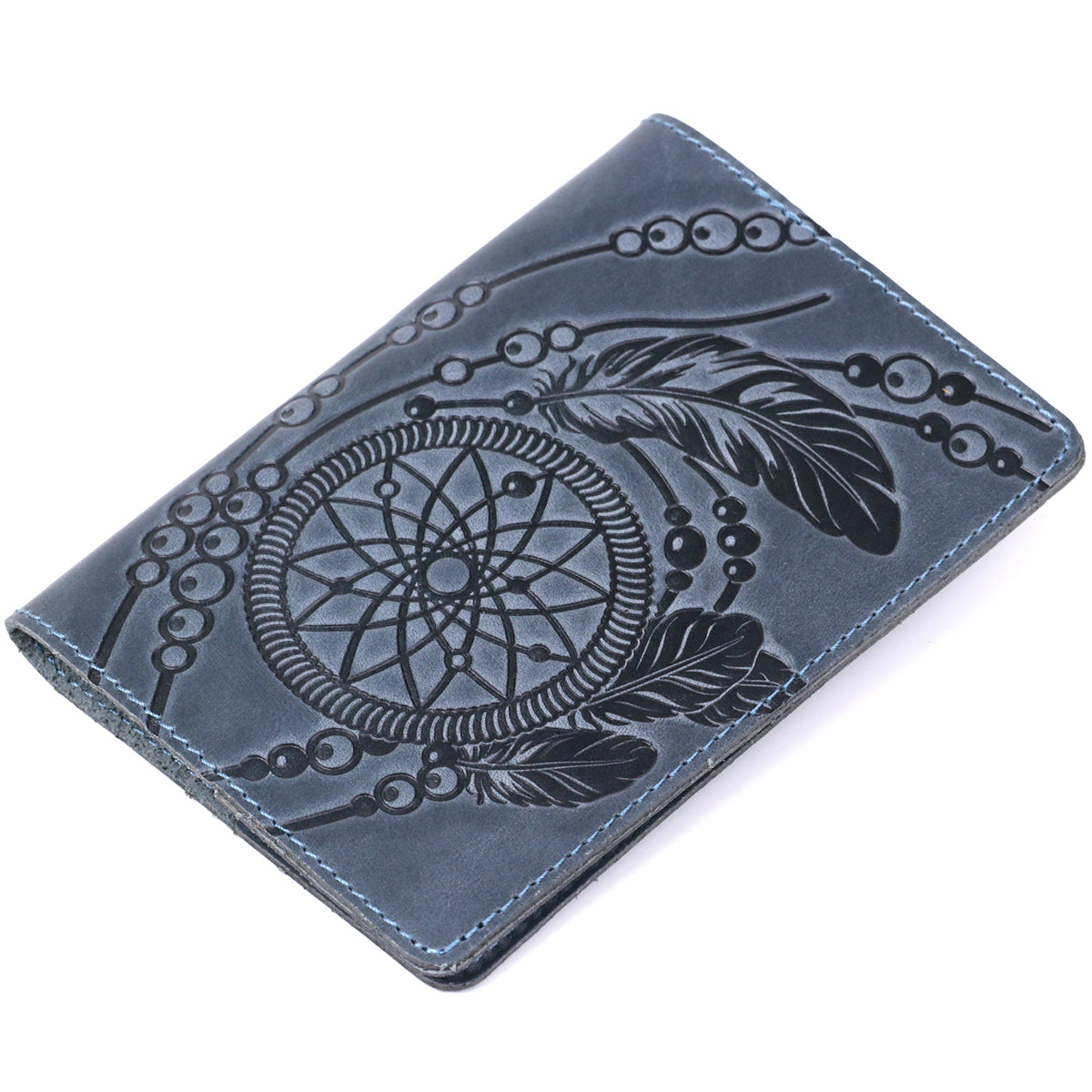 Passport Cover SHVIGEL 13795 Blue Genuine Leather - Ukrainian Craftsmanship